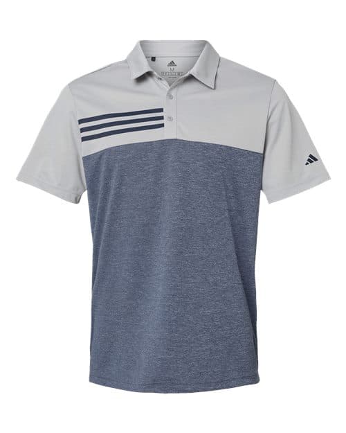 Men's Heathered Colorblocked 3-Stripes Polo — Grey Two Heather/ Collegiate Navy Heather